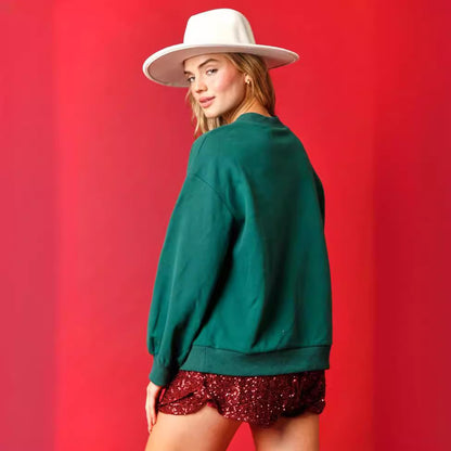 Women's Round Neck Loose Christmas Sequin Hoodie